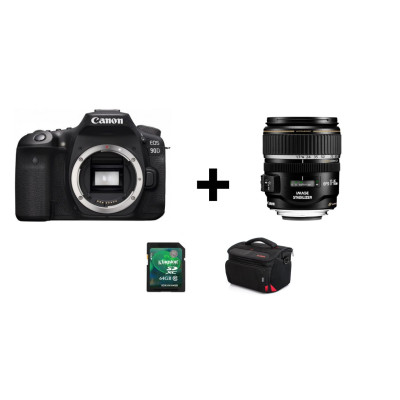 Зеркальный фотоаппарат Canon EOS 90D  Kit EF-S 17-85mm f/4-5.6 IS USM (черный) + карта памяти + сумка в подарок