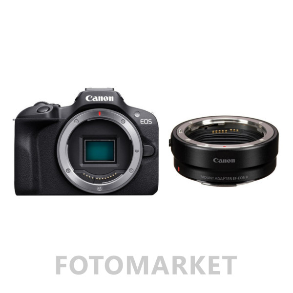 Беззеркальный фотоаппарат Canon EOS R100 Body Kit adapter EF-EOS R чёрный